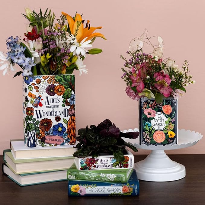 Steel Mill & Co Original Book-Shaped Decorative Vase, Ceramic Vases for Home Decor, Cute Bookshelf Decor, Unique Vase for Book Lovers (Small - Secret Garden)