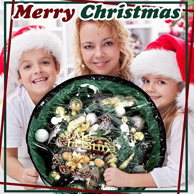 Dunzy 8 Pieces Wreath Container Christmas Wreath Storage Bag Garland Tear Resistant Fabric Round Boxes with Clear Window for Storage for Xmas Holiday Ornament(30×30×7.8 Inch,Green)