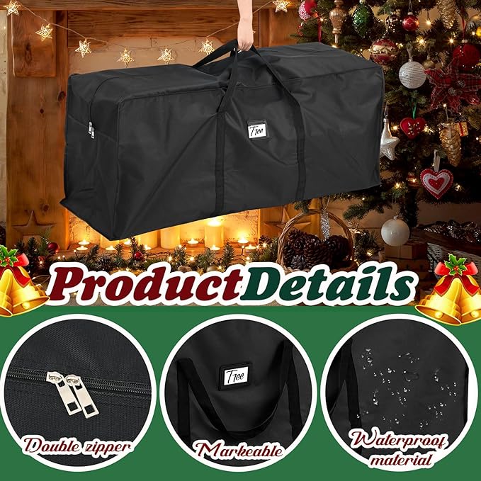 Paterr 2 Pack 7.5 ft Large Christmas Tree Storage Bag, 600d Waterproof Oxford Heavy Duty Artificial Christmas Tree Container Trees Storage Holder Bag Box with Reinforced Handle Dual Zipper(Black)