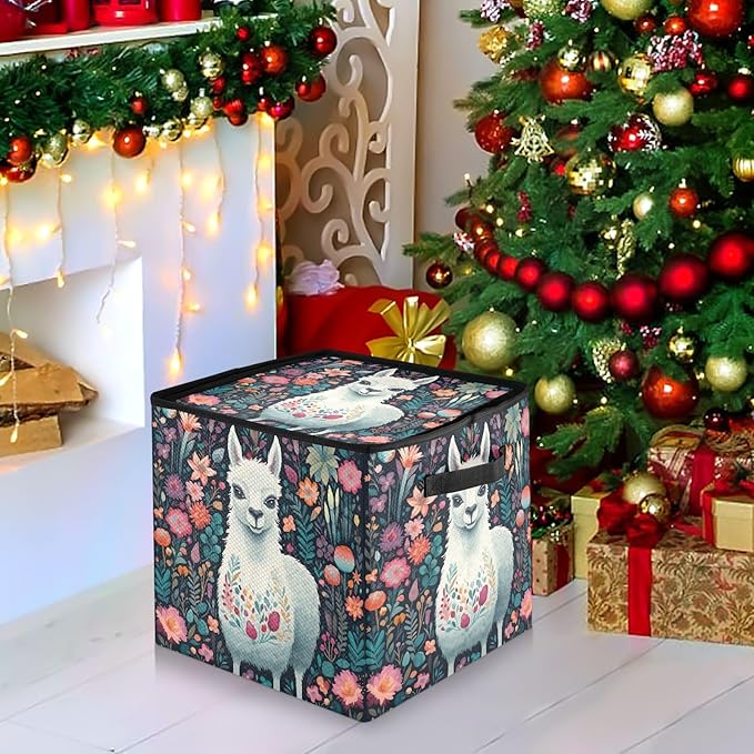 Kigai Alpaca Christmas Ornament Storage Box with Zipper & Adjustable Dividers Holiday Ornament Organizer Xmas Storage Container, 64 Balls