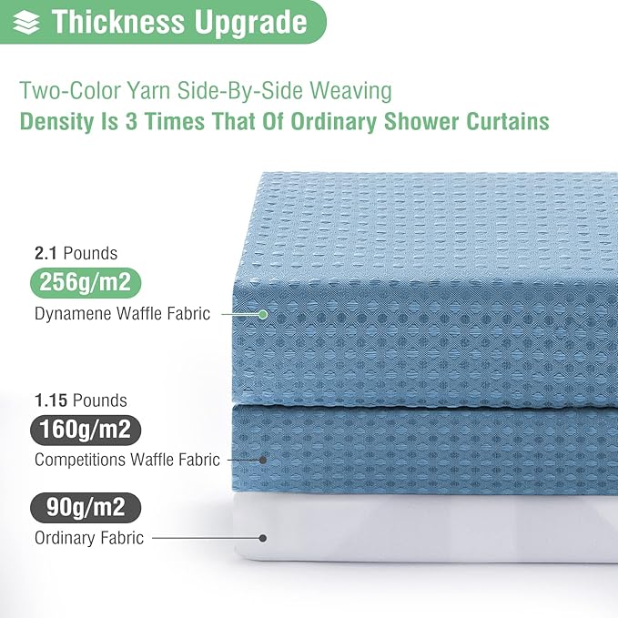 Dynamene Extra Wide Shower Curtain-108 Inch Wide Waffle Weave Weighted Thick Cloth Bathroom Shower Curtain, Neutral Heavy Duty Hotel Bath Curtain Set with 18 Plastic Hooks,108x72, Moonlight Blue