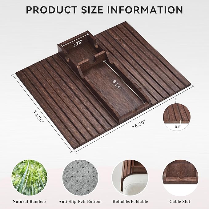 GEHE Bamboo Couch Cup Holder, Anti-Spill Sofa Arm Tray, Natural and Easy to Clean Couch Arm Cup Holder Armrest Tray Perfect for Cups, Beers, Snacks, Remote Control, Drinks