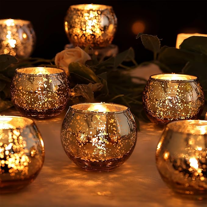 LAMORGIFT 12 Pcs Green Candle Holder for Wedding Decor- Sage Green Mercury Glass Votives for Bridal Shower, Tea Party Table Centerpieces, Vintage Rustic Wedding