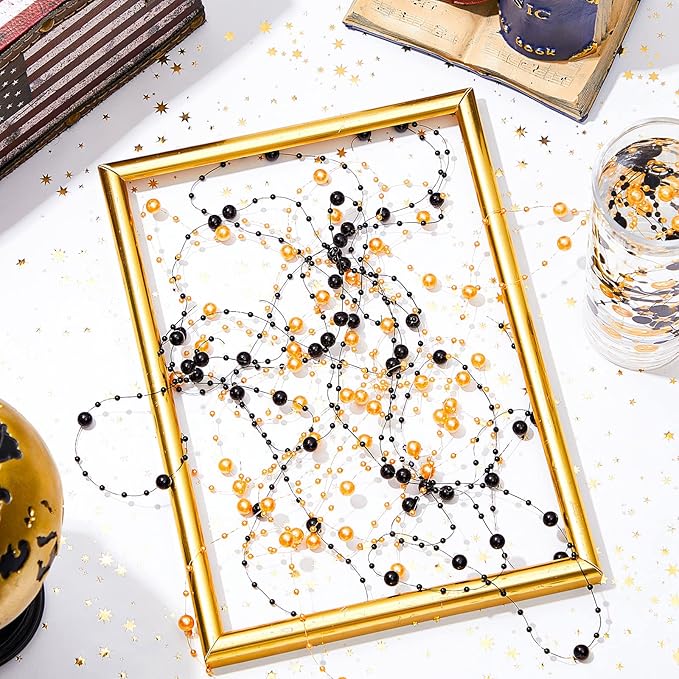 Tondiamo 24 Pcs Artificial Pearl String for Floating Candle Faux Pearls Beads String Garland Centerpiece Decoration for Vases Filler Wedding Spring Holiday Party Decor(Black, Dark Gold)
