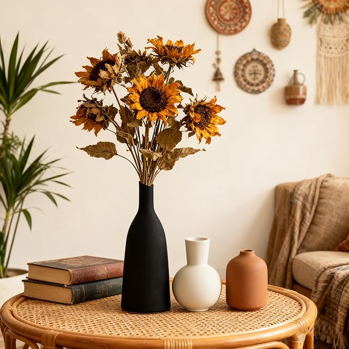 Ceramic Vase Home Table Decor, Pottery Boho Rustic Farmhouse Decor, Small Vases for Coffee & Dinner Table, Mantel, Shelf - Home Decor for Living Room, Bedroom, Office