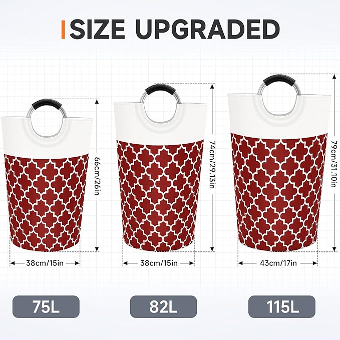 Fabspace Large Laundry Basket Laundry Hamper Bag Washing Bin Clothes Bag Collapsible Tall with Handles Waterproof Travel Bathroom College Essentials Storage for College Dorm, Family (Red) 75L