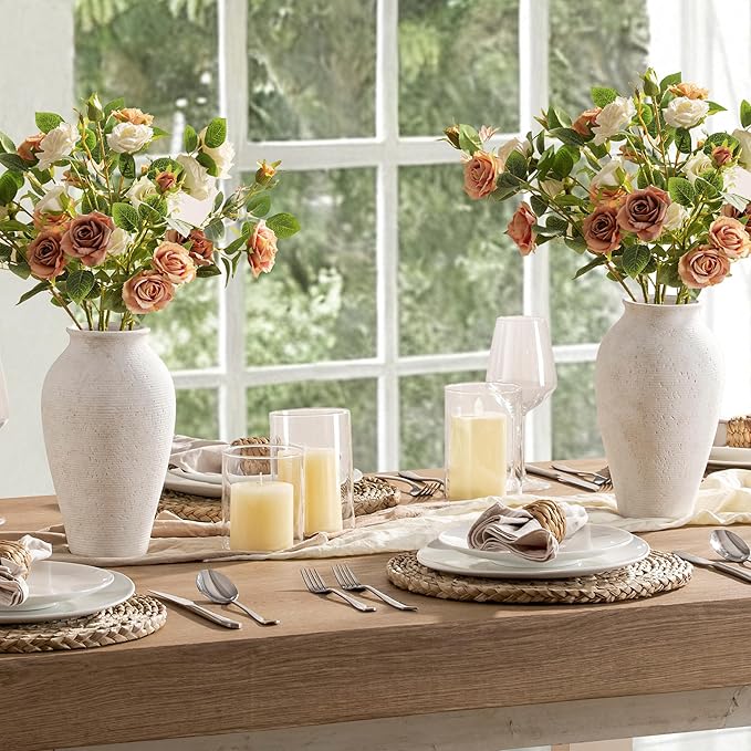 Vanselia Ceramic Flower Vase Home Decor - Large Tall Farmhouse Table Vases Rustic Vintage Living Room Kitchen Bedroom Decorations for House Book Shelf Office Coffee Desk Dining Fireplace (11" Rustic)