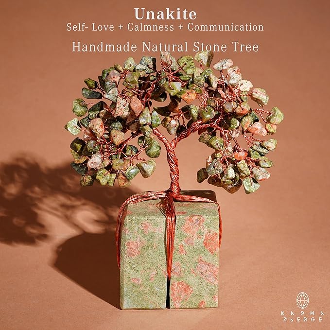 Chakra Tree of Life for Unique Gifts for Mom, Dad, Home and Office Decor, Handmade Unakite Healing Crystal Tree for Positivity, Money & Good Luck, Birthday Gifts for Women, Mens