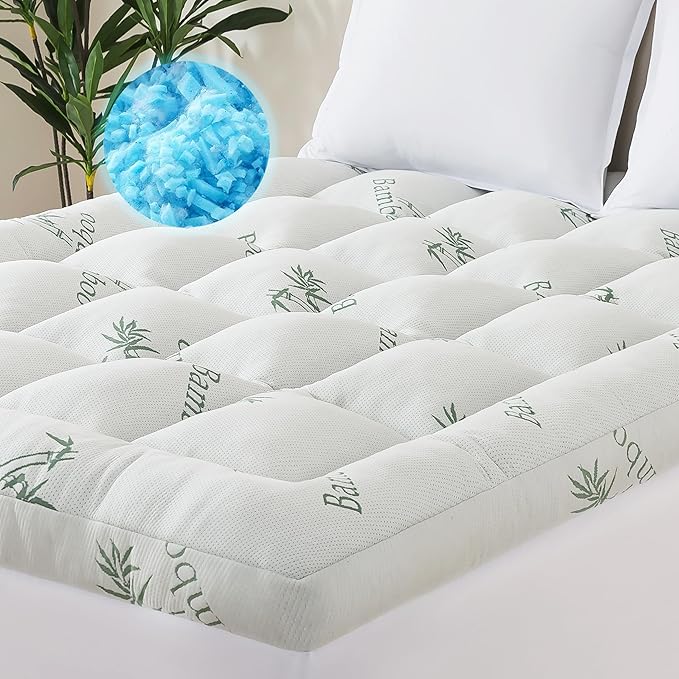 ELNIDO QUEEN® 3 Inch Memory Foam Mattress Topper Full Size - Cooling Breathable Bamboo Viscose Pillow Top for Hot Sleepers, 1700 GSM Fill, Ultra Soft Mattress Pad for Back Pain Relief, 3"x54"x75"