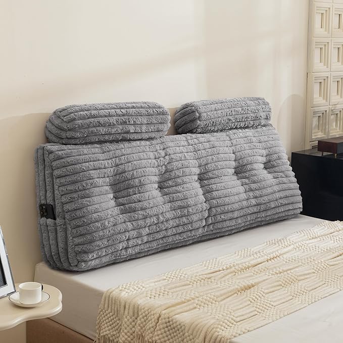 HIGOGOGO Triangular Headboard Wedge Pillow with 2 Cylindrical Pillows and Memory Foam Filling, Daybed Pillows for Sitting up, Reading or Working with Removable Cover,Queen 59.1"x19.7"