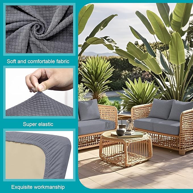 BIETYONE 12Pcs Stretch Patio Cushion Covers,Outdoor Couch Covers Replacement,Outdoor Couch & Sofa Slipcovers,for Patio Furniture Cushion Covers,Washable Reusable Furniture Protector (Grey,Cover Only)