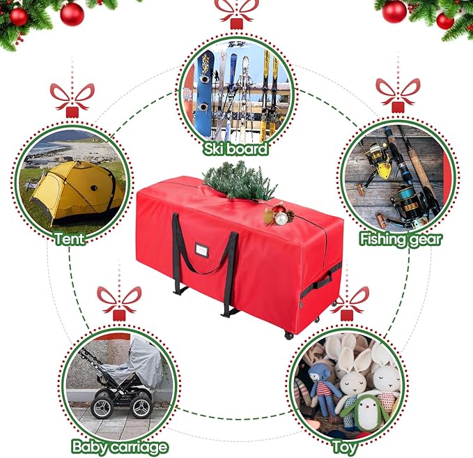 BALEINE 9 ft Rolling Christmas Tree Storage Bag, 3 Swivel Wheels for Easy Moving, Heavy Duty 600D Oxford Fabric Extra Large Artificial Christmas Tree Bag with Reinforced Carry Handles (Green)