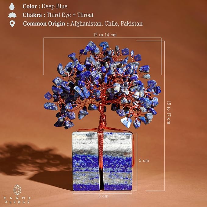 Chakra Tree of Life for Unique Gifts for Mom, Dad, Home and Office Decor, Handmade Lapis Lazuli Healing Crystal Tree for Positivity, Money & Good Luck, Birthday Gifts for Women,Mens