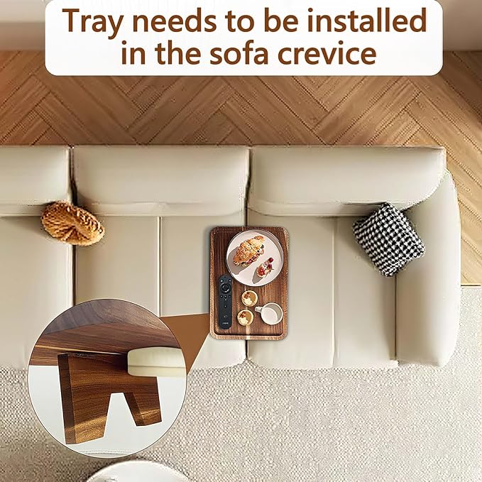 2PCS Sofa Tray, Solid Wood Tray Table Foldable, Couch Desk No Odor for Drinks Snacks Phone Remote Control (Square-Shaped)