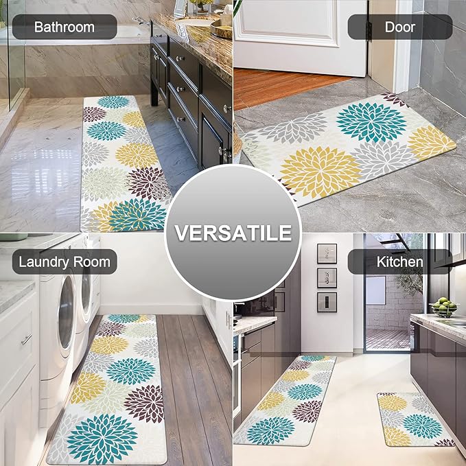 HEBE Anti Fatigue Kitchen Rugs Sets of 2, Non Slip Kitchen Mats for Floor, Waterproof Cushioned Comfort Standing Carpet for Kitchen Sink, Home Office, Laundry Room, Colorful
