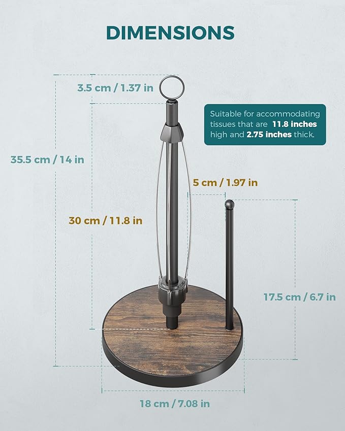 OROPY One-Hand Tear Paper Towel Holder Countertop, Farmhouse Wood Paper Towel Roll Holder with Ratchet Mechanism and Suction Cups fits Standard and Jumbo Size Paper Towels