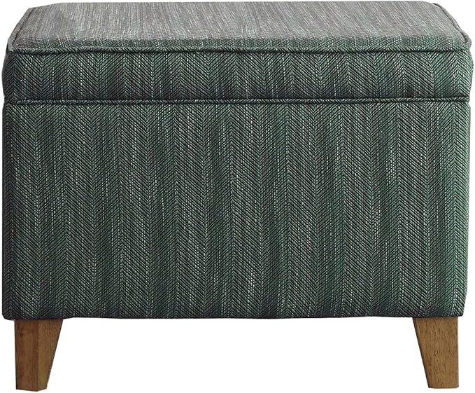 Homepop Home Decor | Medium Square Storage Ottoman with Hinged Lid | Ottoman with Storage for Living Room & Bedroom, Teal