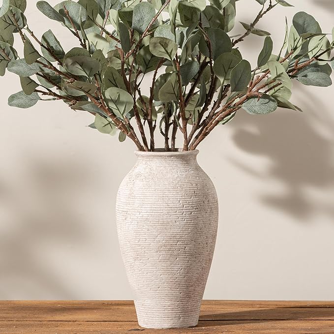 Vanselia Ceramic Flower Vase Home Decor - Large Tall Farmhouse Table Vases Rustic Vintage Living Room Kitchen Bedroom Decorations for House Book Shelf Office Coffee Desk Dining Fireplace (11" Retro)