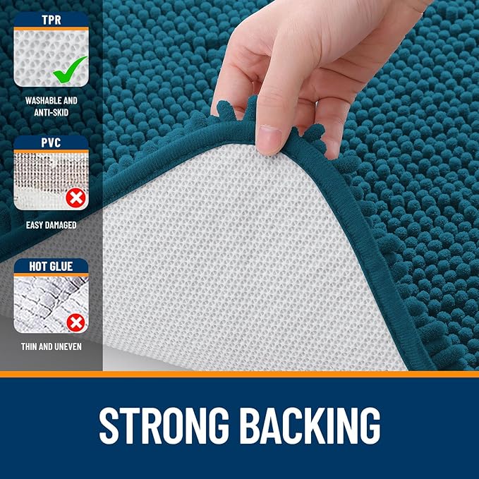 OLANLY Bathroom Runner Rugs 47x24, Soft Absorbent Chenille Bath Rugs, Rubber Backing Quick Dry, Machine Washable Long Bath Mats for Bathroom Floor, Tub and Shower, Home Decor Accessories, Peacock Blue