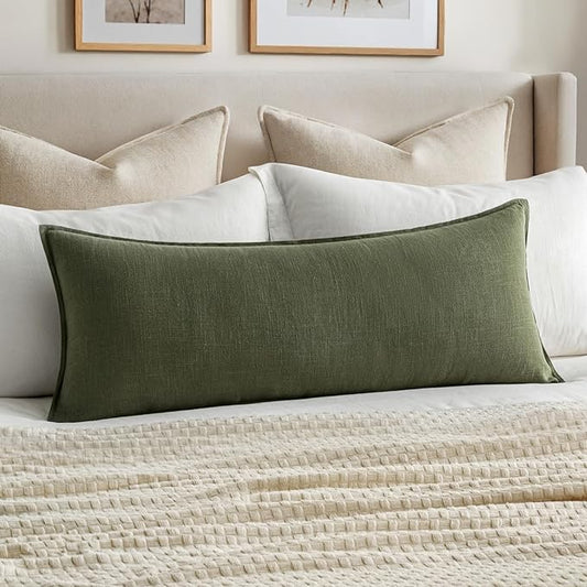 MIULEE Decorative Long Lumbar Throw Pillow Cover for Bed 14x36 Dark Olive Green Boho Farmhouse Neutral Couch Pillowcase Pack of 1 Accent Modern Sofa Cushion Livingroom Home Decor (Covers Only)