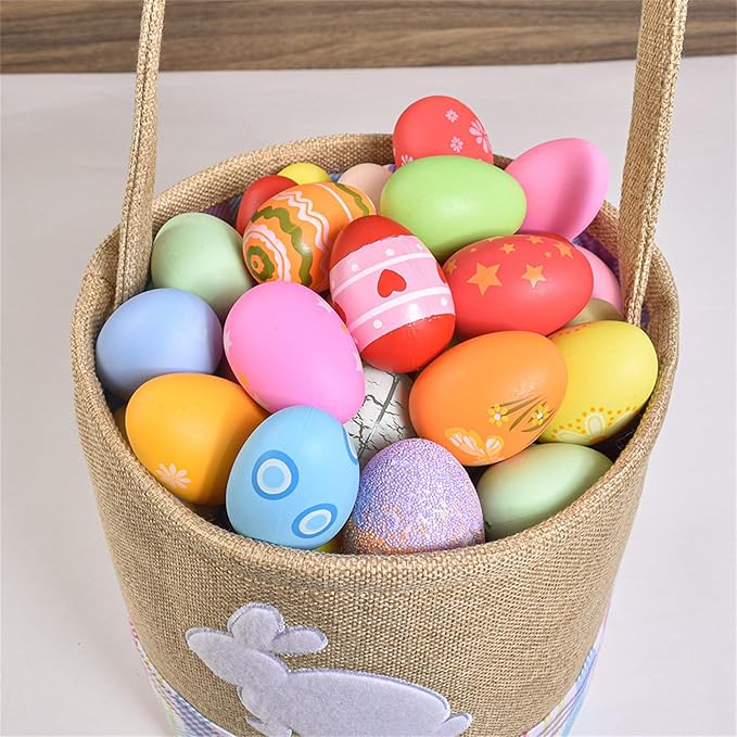 Easters Woven Fabric Storage Basket with Rabbits Accent for Eggs Hunts Holiday Decorations and Spring Parties