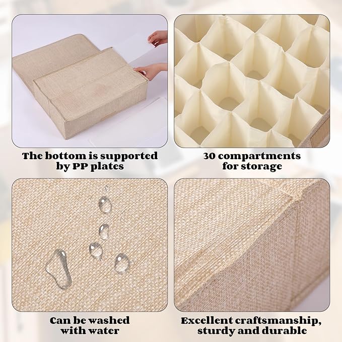 1 Pcs Light Bulb Organizer Storage Box Ornament Storage with 30 Dividers Foldable Bulbs Organizer with Lid Sturdy PP Board Fits Various Standard Dustproof Fabric Case for Home Vbs (Beige)