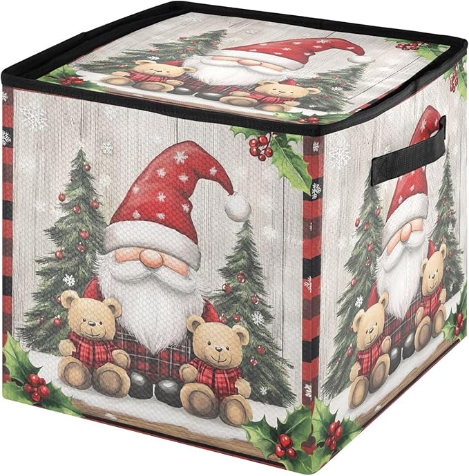 Gnomes Christmas Ornament Storage Basket Box Let it Snow Winter Xmas Holiday Storage Container Cube with Adjustable Dividers for 64 Holiday Ornaments or Decorations Keeps Clean and Dry for Next Season
