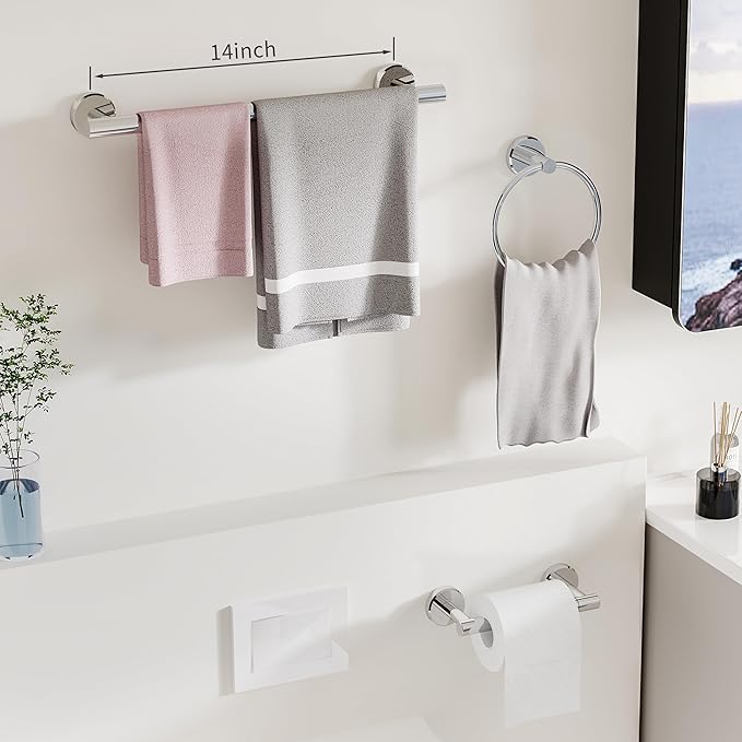 RARXTR 3pc Bathroom Hardware Set with Polished Toilet Paper Holder, Towel Ring, Towel Bar SUS304 Stainless Steel Toilet Paper Roll Holder Wall Mount, Bathroom Towel Holder, Towel Rack Set