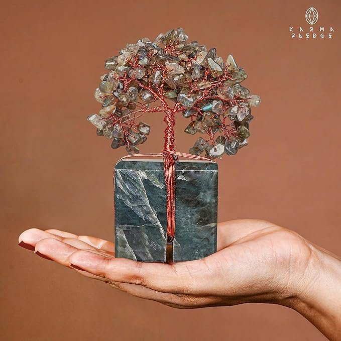 Chakra Tree of Life for Unique Gifts for Mom, Dad, Home and Office Decor, Handmade Labradorite Healing Crystal Tree for Positivity, Money & Good Luck, Birthday Gifts for Women,Mens