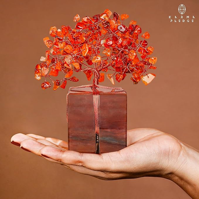 Chakra Tree of Life for Unique Gifts for Mom, Dad, Home and Office Decor, Handmade Carnelian Healing Crystal Tree for Positivity, Money & Good Luck, Birthday Gifts for Women,Mens