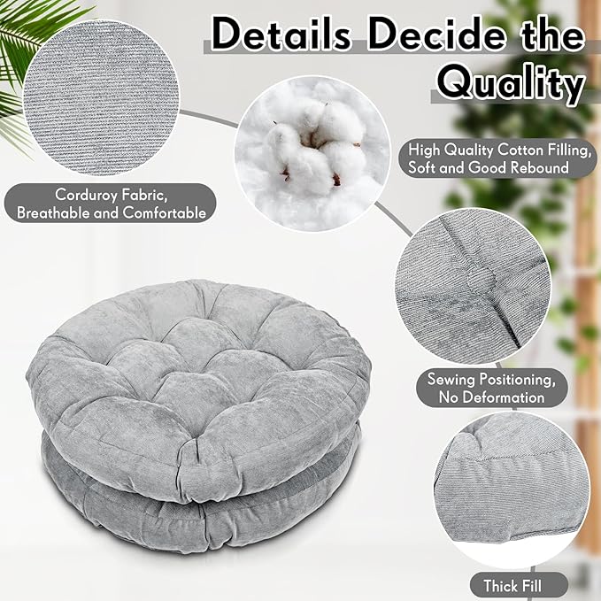 Jerify Floor Pillow Cushions Large Round Square Large Meditation Floor Pillow for Classroom Adult Meditation Picnic Party Seating Learning Daycare School(Round,Light Gray,2 Pcs)