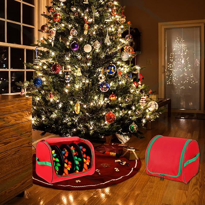 Christmas Light Storage Bag with Reels- Holds up to 750ft of Mini Lights. 600D Zipper Bag & Container for Holiday Xmas Lights. A Classic Storage Solution! (1, RED)