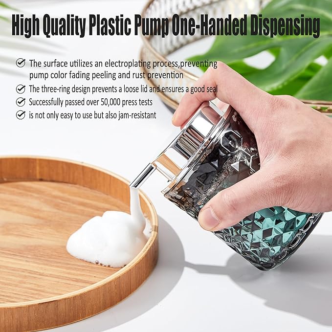 Malachi Foaming Hand Soap Dispenser, Refillable Clear Glass Pump Bottles for Liquid or Lotion, Modern Foam Dispenser for Bathroom, Kitchen, Commercial