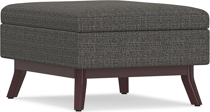 SIMPLIHOME Owen Coffee Table Storage Ottoman - 34" Wide x 19" High Upholstered Tweed Look Fabric Rectangular Lift-Top Ottoman in Ebony, Mid-Century Modern Bench for Living Room with Tapered Legs
