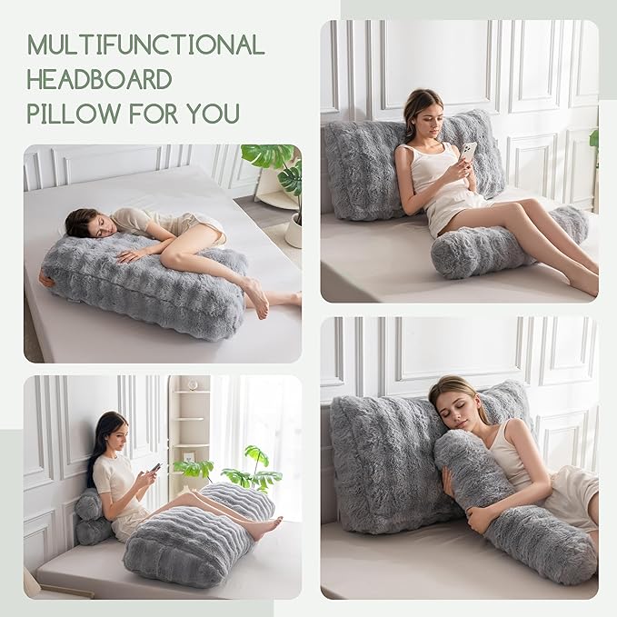 HIGOGOGO Headboard Pillow Twin,Ultra-Soft Wedge Pillow with a Cylindrical Neck Pillow,Memory Foam Filling,Back Support Pillows for Bed Sitting Up, Reading & Working, Removable Cover, 39.4"x19.7"