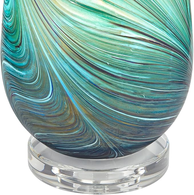 360 Lighting Carmen Modern Accent Table Lamps 12 1/2" High Set of 2 Green Clear Crystal Swirl Art Glass Shade for Bedroom Living Room Nightstand Bedside Night Stand Office Kids Room