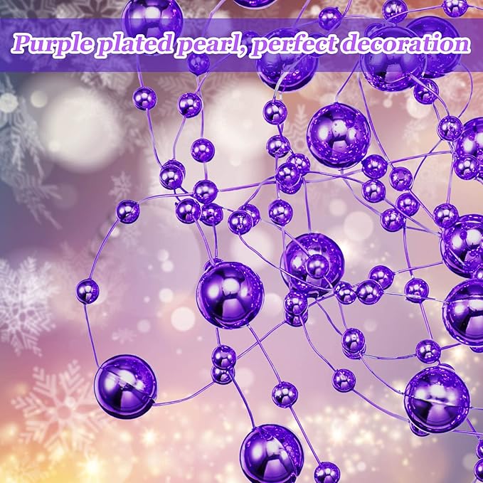 Tondiamo 24 Pcs Artificial Pearl String for Floating Candle Faux Pearls Beads String Garland Centerpiece Decoration for Vases Filler Wedding Spring Holiday Party Decor(Dark Purple)