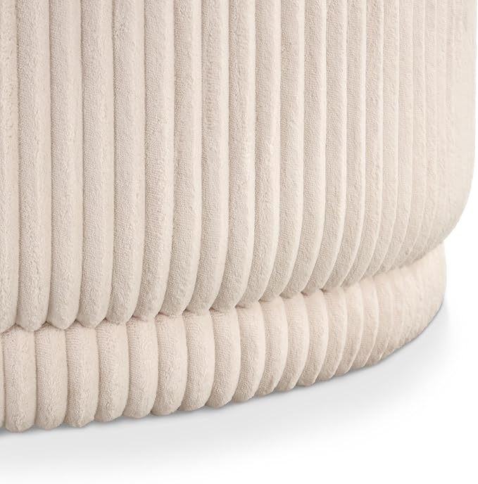 Furniture of America Lennox Modern Chenille 29-inch Round Storage Ottoman with Flip Top, Upholstered Footstool, Circle Coffee Table for Living Room, Bedroom, Entryway, Beige Pink