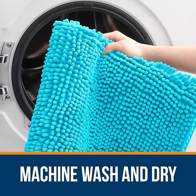 OLANLY Bathroom Rugs 30x18, Extra Soft Absorbent Chenille Bath Rugs, Rubber Backing Quick Dry, Machine Washable Bath Mats for Bathroom Floor, Tub and Shower, Home Decor Accessories, Aqua Sky