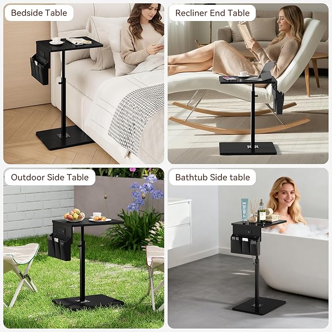 Vagusicc Sofa Armrest Tray Table for Couch - 360° Swivel Height Adjustable Side Table for Small Spaces, Snack Side Table for Bed or Chair, C Shaped End Table Snack Table for Eating Dinner Laptop