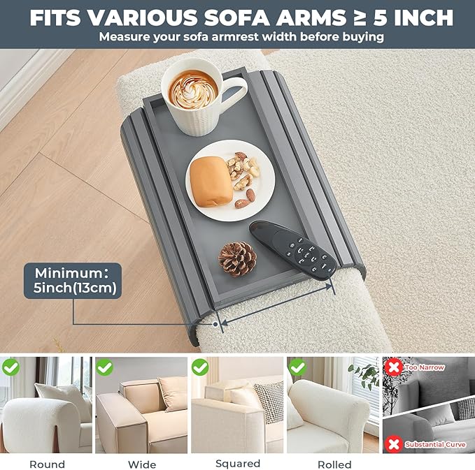 LOVYANXUE Bamboo Sofa Arm Tray, Anti Falling Couch Arm Tray Table, Foldable Couch Armrest Table, Portable Sofa Armrest Trays Cup Holder for Drink, Cups, Phone, Snacks, Remote