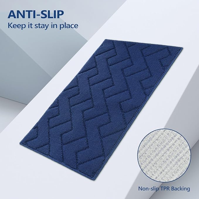 hicorfe Kitchen Rugs and Mats Sets,Non-Slip 2 Pieces Absorbent 100% Polypropylene Rug,Comfort Kitchen Runner Mat,Washable for Kitchen,Sink,Laundry(20" x 48" Plus 20" x 59",Navy Blue)