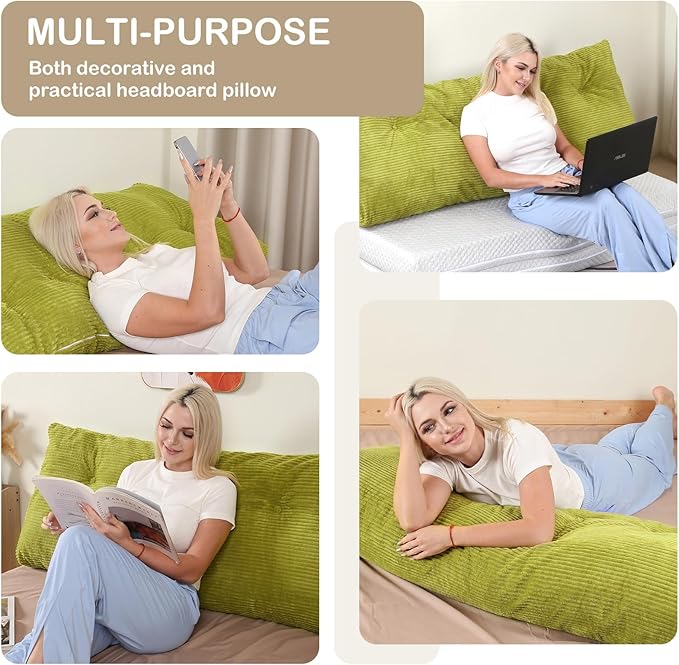 Headboard Pillow King, Wedge Headboard Pillow for Bed Sofa, Triangular Backrest Pillow with Removable Cover for Reading, Working, Sitting, Lime Green