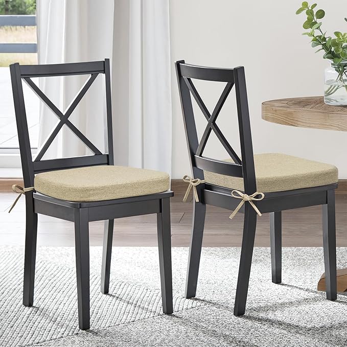Shinnwa Dining Chair Cushions Set of 4, Patented Design Memory Foam Seat Cushions for Dining Chairs with Ties and Washable Cover, 4 Pack, 17" x 16" x 2", Natural Linen