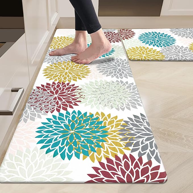 HEBE Anti Fatigue Kitchen Rugs Sets of 2, Non Slip Kitchen Mats for Floor, Waterproof Cushioned Comfort Standing Carpet for Kitchen Sink, Home Office, Laundry Room