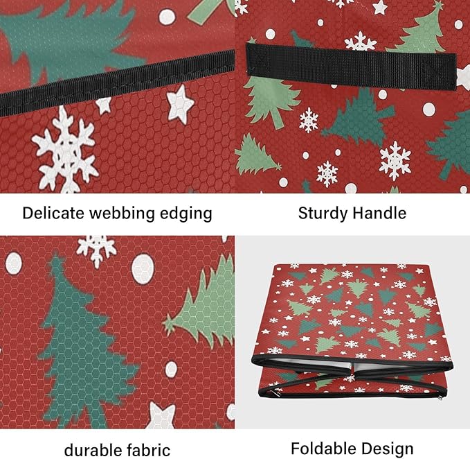 Snowflake Christmas Ornament Storage Basket Box Red Buffalo Plaid Winter Holiday Storage Container Cube with Adjustable Dividers for 64 Holiday Ornaments or Decorations Keeps Clean and Dry