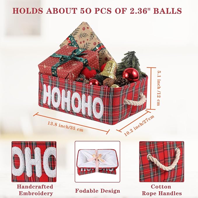 Christmas Gifts Baskets Empty Farmhouse Ornament Box Storage Basket Canvas Bins for Holiday Gift Toy Storage Organizing Baskets for Nursery, Living room, Baby Toy chest, Rectangular