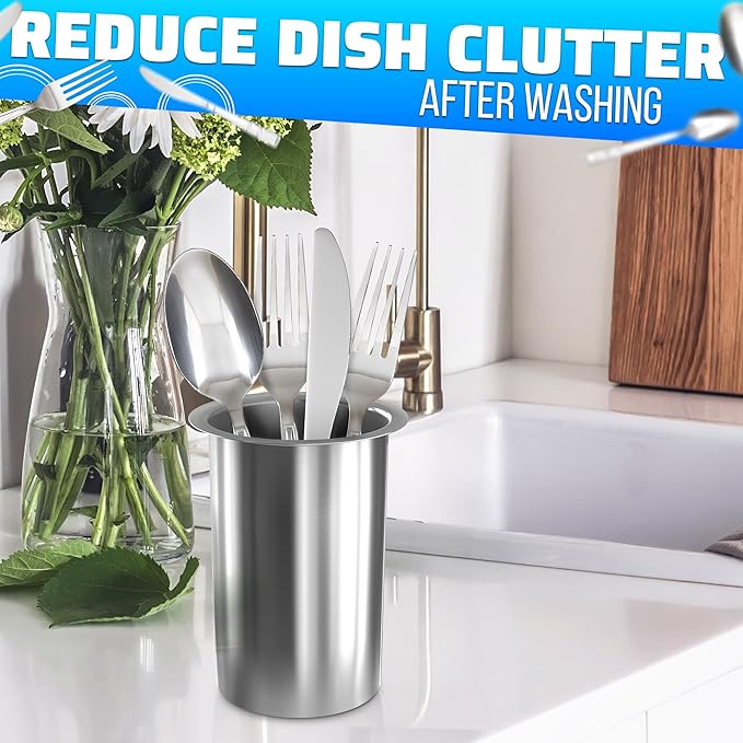 Countertop Utensil Holder Stainless Steel - 5.5 x 4.5" Stainless Steel Utensil Holder for Kitchen and Bars, Odor and Rust Resistant, Durable and Dishwasher Safe, Good for Home and Commercial Use