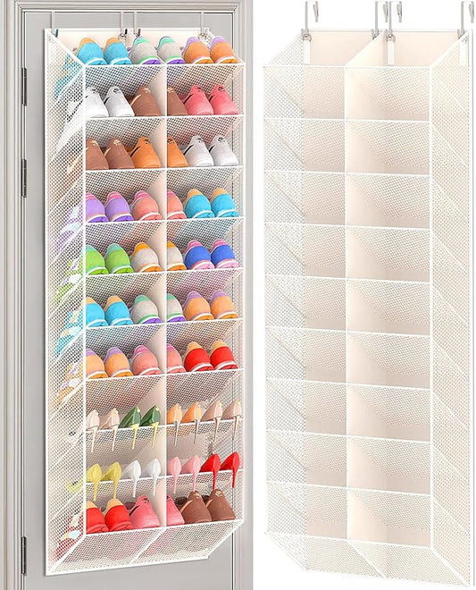 20-30 Pairs Over the Door Shoe Organizer, Breathable Mesh Pocket Hanging Shoe Storage for Closet, 10-Tier Door Shoes Rack, Handing Shoes Holder Fit All the Family's Sneakers, Boots, Heels, Beige