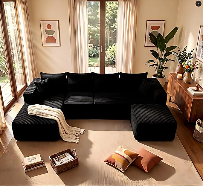 118" U Modular Sectional Sofa, Oversized Cloud Boneless Sofa Couch with Chaise, Modern Corduroy U Shaped Cloud Sofa with Deep Seat & Chaise for Living Room, No Assembly Required | Boneless Compressed, Sofa in a Box, Cloud Couch, Deep Seats, No Assembly...